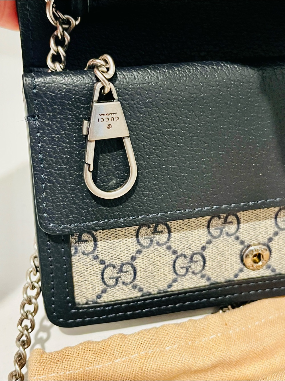 Gucci GG Supreme Dark Blue Leather Trim Dionysus Crossbody - Picture 2 of 8